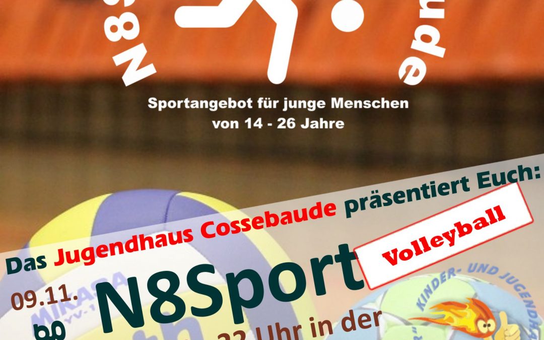 N8Sport Aushang für den November mit Volleyball.